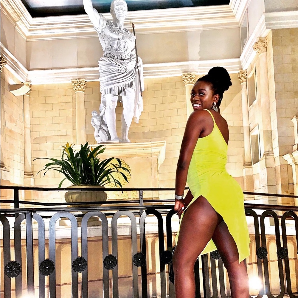 Neon Yellow Split side cami dress